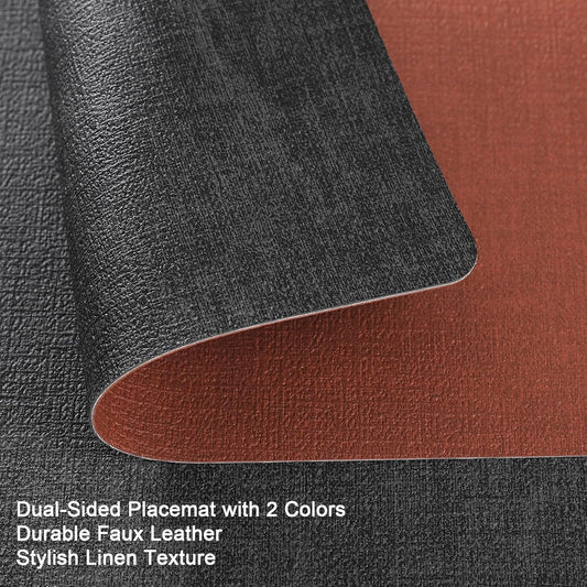 Myir JUN Dual Sided Faux Leather Placemats Set of 4 for Indoor Outdoor Dining Tables, Square Non-Slip Washable Wipeable Table Mats (Gray Terracotta)