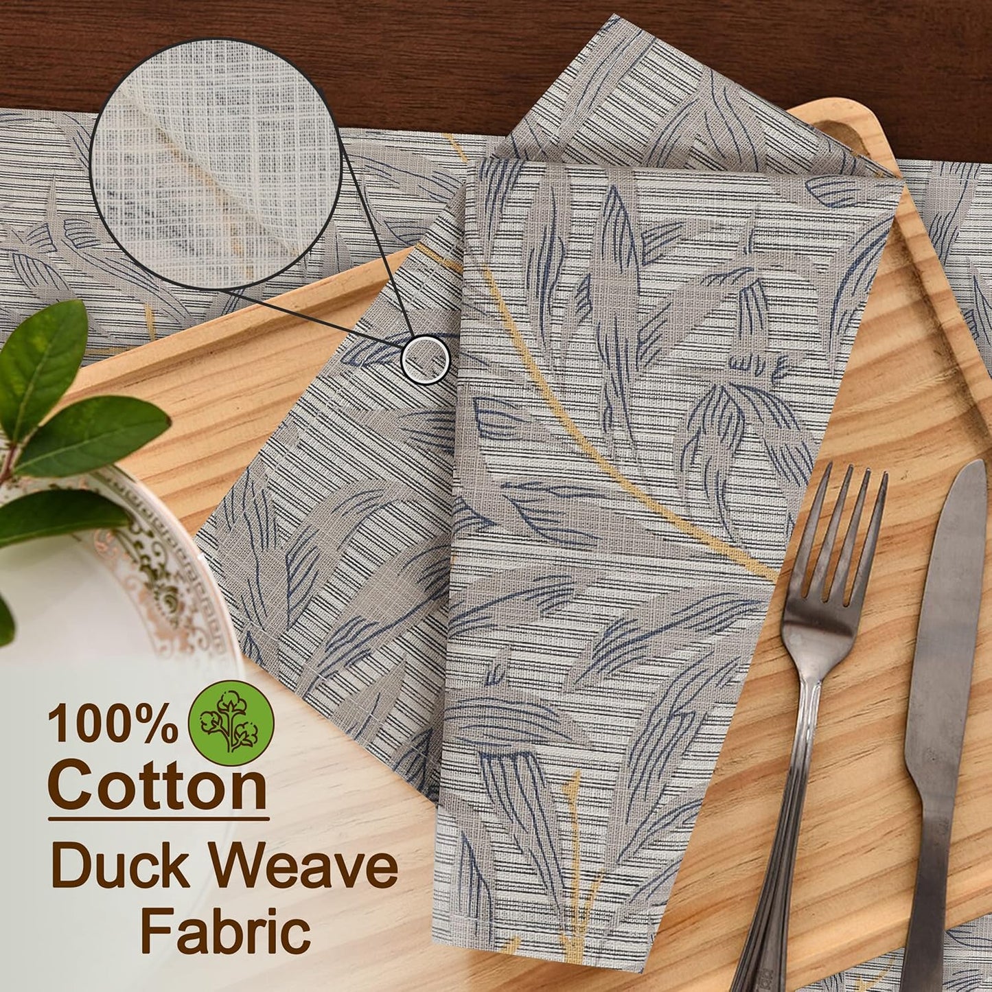 RUVANTI Cloth Napkins Set of 6 Cotton 100%, 18x18 Inches Napkins Cloth Washable, Soft, Absorbent. Cotton Napkins for Parties, Christmas, Thanksgiving, Weddings, Dinner Napkins Cloth - Leafy