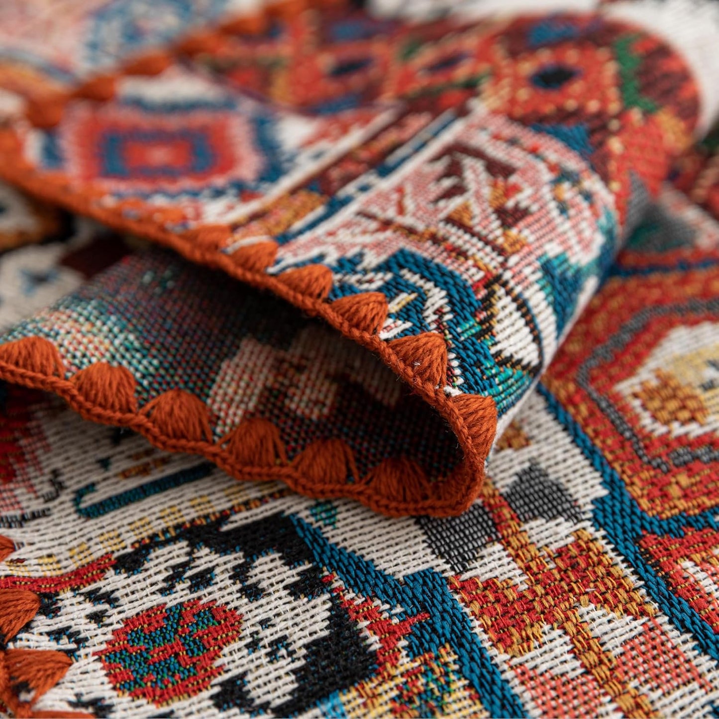 Boho Embroidery Table Runner Accessories Set of 4 Geometry Fall Kitchen Dining Table Decoration for Home Party Decor 13x18inch
