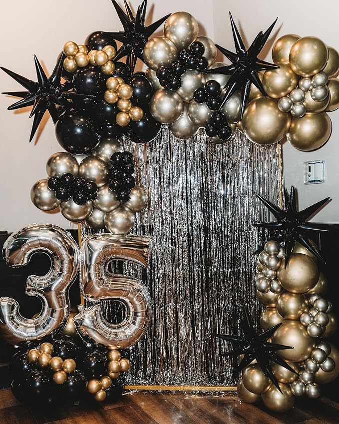 Black Star Balloons,9Pcs 22Inch Black Explosion Spike Cone Helium Polyester Film Star Foil Balloons for Birthday Anniversary Baby Shower Wedding Disco Party Decorations
