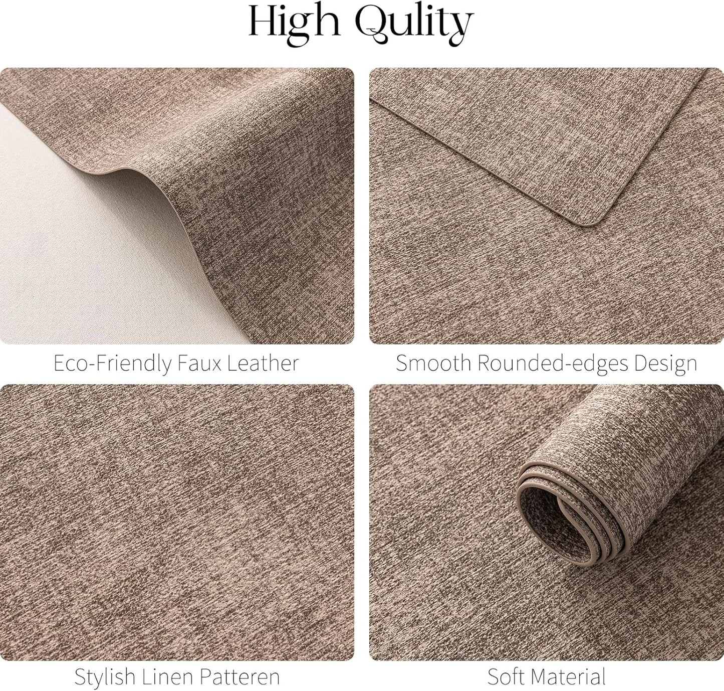 MOSAYT Placemats Set of 4, Heat Resistant Vinyl Place Mats with Coasters, 100% Waterproof Wipeable Washable Faux Leather Table Mats for Kitchen Dining Party Indoor Outdoor, 12" x 18", Khaki