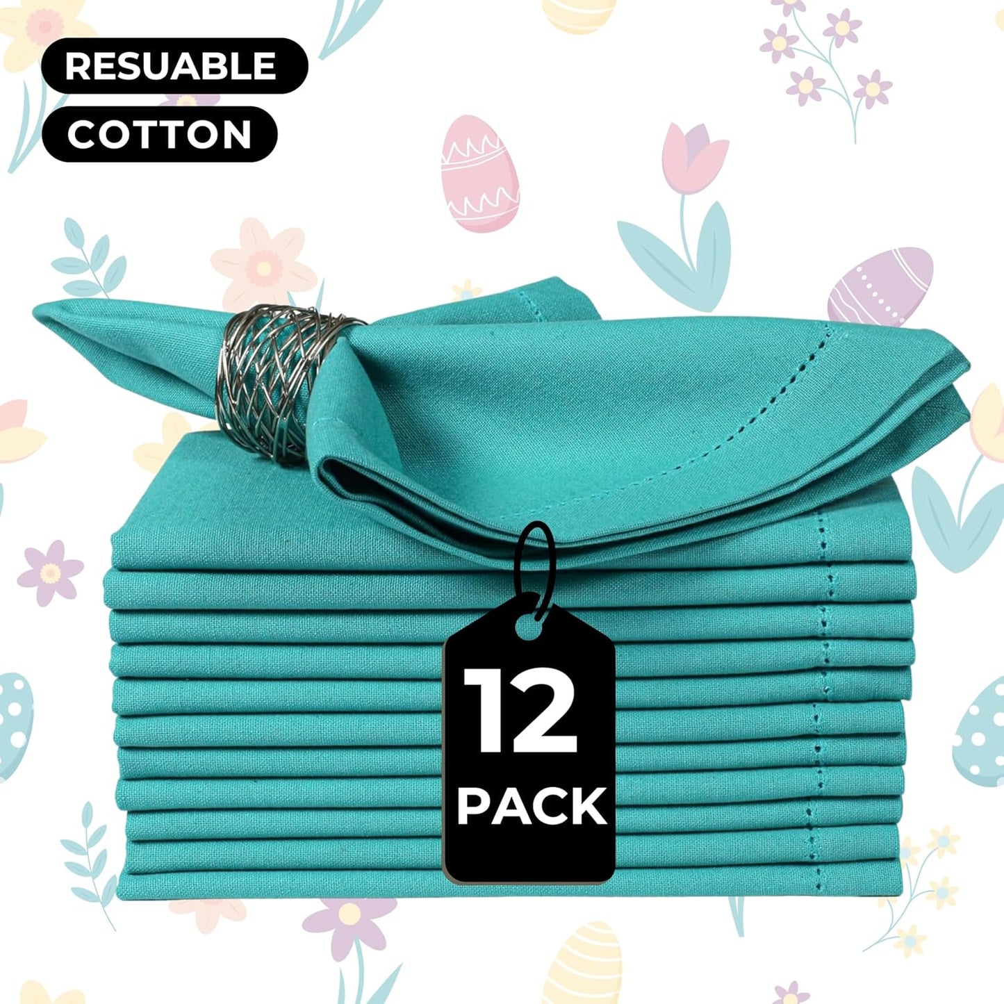 Homidate Cotton Cloth Dinner Napkins Set of 12 – 18x18 Latigo Bay Teal with Hemstitched Mitered Corners – Machine Washable Reusable Napkins for Weddings, Parties & Daily Use