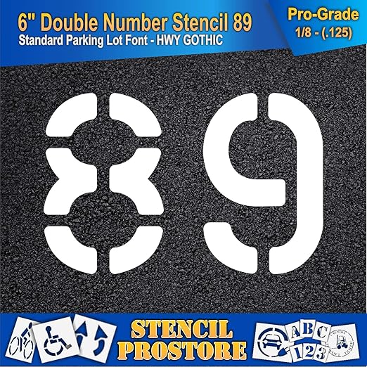 Pavement, Curb, and WheelStop Stencils - 6 inch Double Number Stencil - (89) - 6" x 9" x 1/8" (128 mil) - Pro-Grade