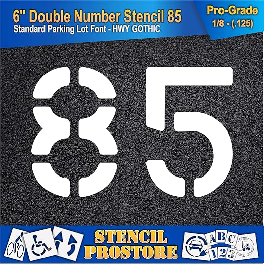 Pavement, Curb, and WheelStop Stencils - 6 inch Double Number Stencil - (85) - 6" x 9" x 1/8" (128 mil) - Pro-Grade