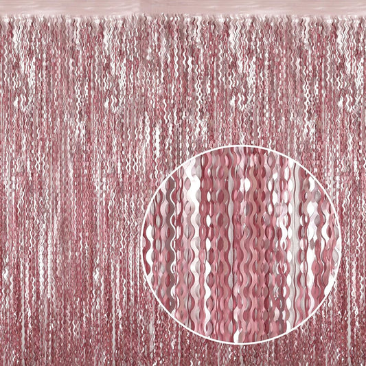 4 Pack 3.3x6.6ft Pink Tinsel Curtain Party Backdrop - Wavy Foil Fringe Curtain Party Streamers for Girl Princess Bachelorette Disco Party Decorations