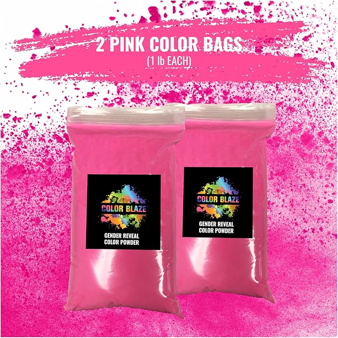 Color Blaze Pink Baby Gender Reveal Powder - 2 Pounds of Pink Colored Powder for Girl - For Motorcycle Burnout, Toss, Photoshoot, Party & Festival - Combo Pack of 2 Bags with 1 Pound - Pink