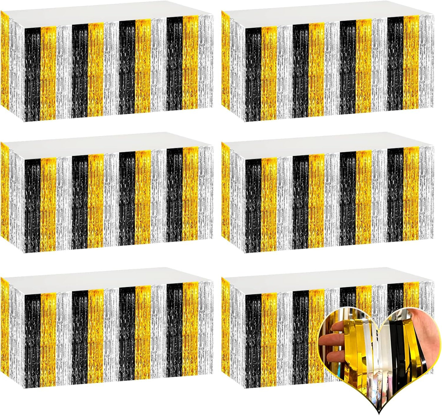 6 Pack 29x108 Inch 2024 New Year Metallic Foil Fringe Table Skirts Banner for Tinsel Streamer Garland Curtains Backdrop for Notorious One Birthday Roaring 20s Graduation Party Decorations