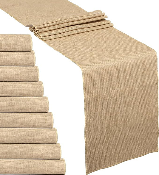 10 Pack Natural Burlap Table Runners (12 x 72 Inch) | Rustic Jute Table Runners for Wedding, Farmhouse, Thanksgiving, Coffee Table Decor Cover, Fall Décor & Parties