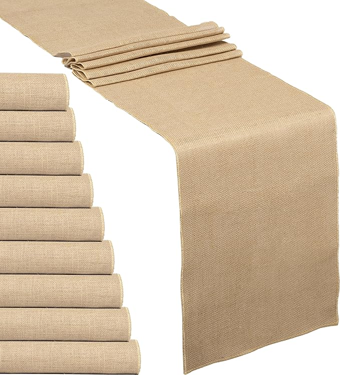 Burlap Table Runners 12 x 108 Inch (10 Pack) – Natural Jute Rustic Farmhouse Table Decor for Outdoor Use, Thanksgiving & Fall