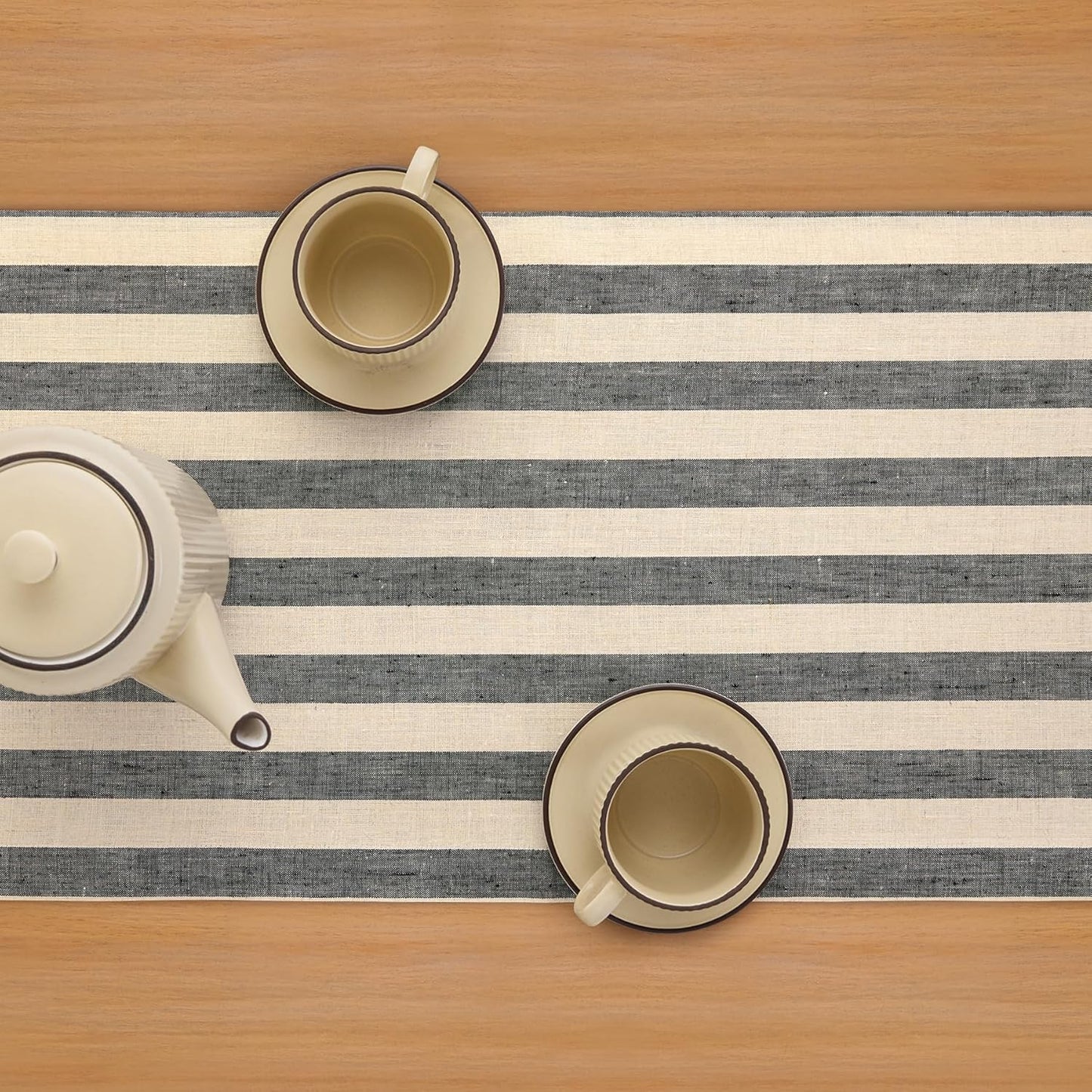 Solino Home Linen Table Runner 72 Inches Long - Sorrento Stripe, 100% Pure Linen Black and Natural Table Runner 14 x 72 Inch for Dining, Dresser, Fall, Autumn, Thanksgiving