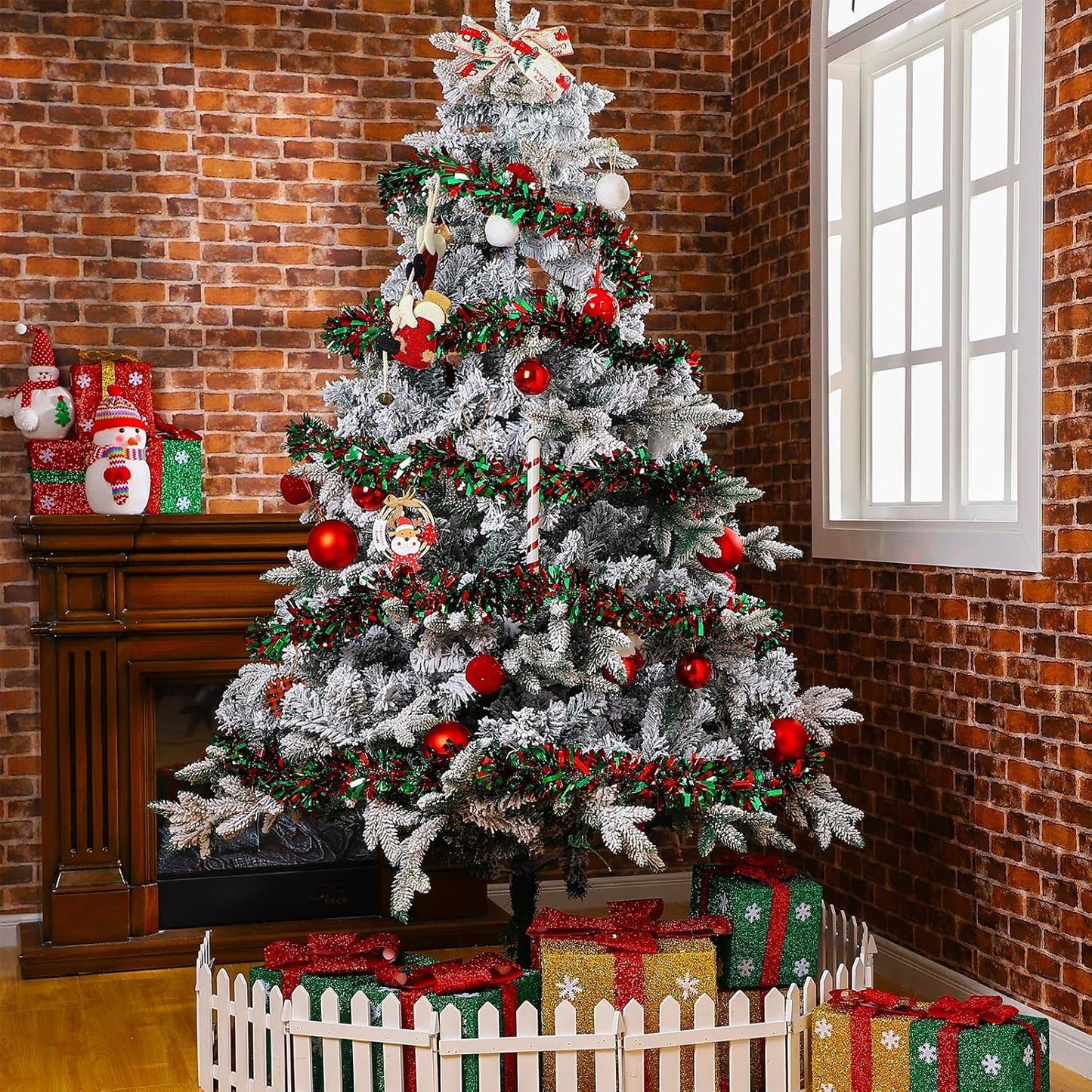Dingion 59 Feet Christmas Tinsel Garland Metallic Twist Ornaments Hanging Glitter Xmas Garland for Christmas Tree Indoor Outdoor Decoration Party Supplies