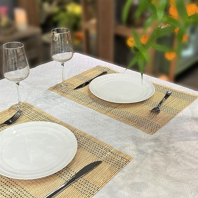 ANDSTAR Set of 8 Pcs Bamboo Placemats Natural Anti-Slip Bamboo Placemats Washable Heat-Resistant Table Mats for Dining Room and Kitchen(Beige)