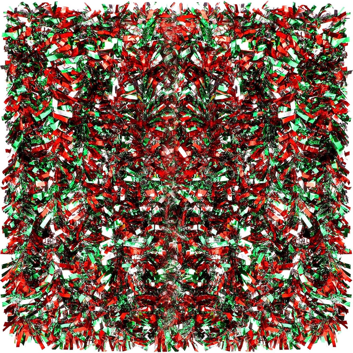 Sosation 100 ft Christmas Tinsel Garland Christmas Tree Twist Garland Bulk Glitter Metallic Streamer Indoor Outdoor Hanging Xmas Decorations(Silver Red Green)