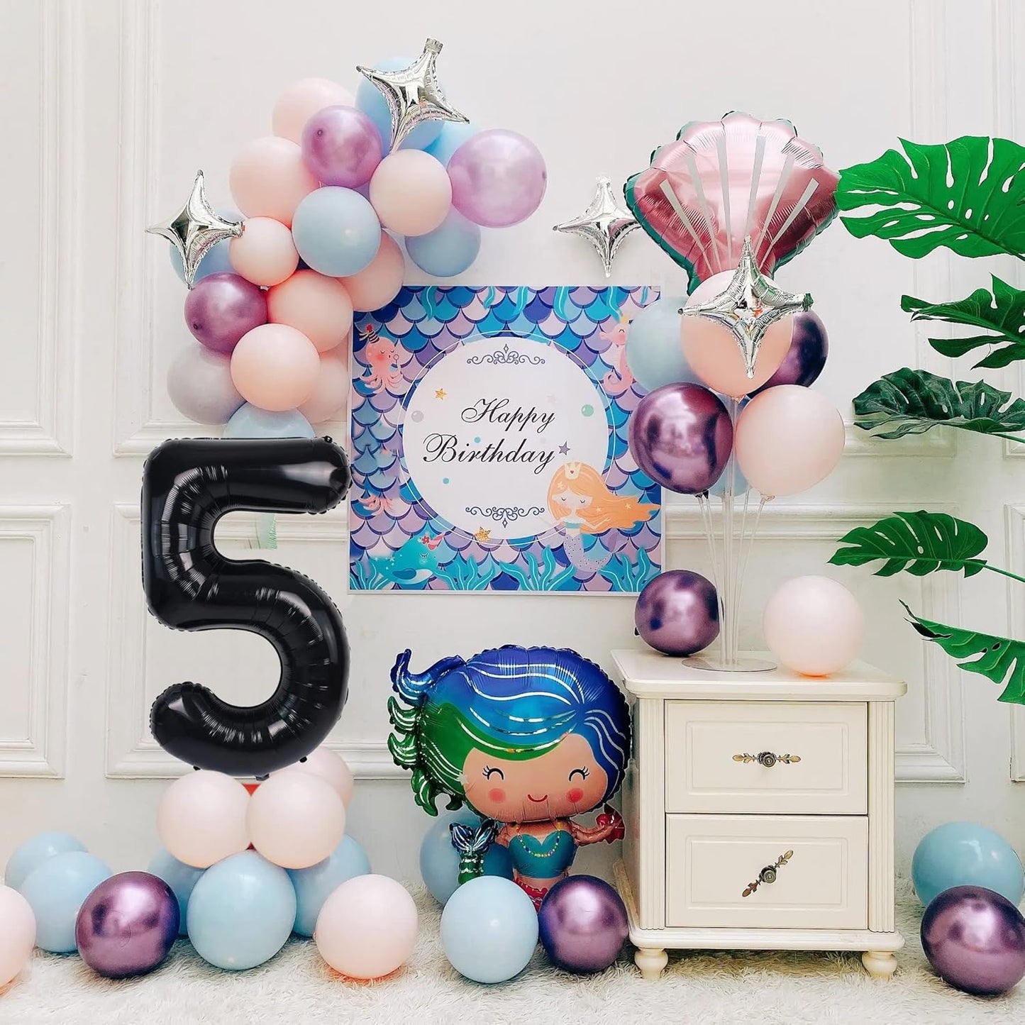 Smlpuame 40 inch Number Balloon 0-9 Black Large Number 5 Balloons,Digital Balloons for Birthday Party Celebration Decorations Supplies, Helium Foil Number Balloons for Wedding Anniversary