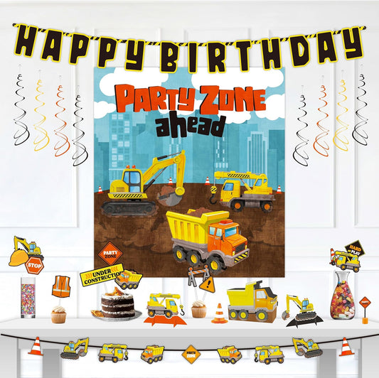 29-Piece Construction Party Decoration Kit – Banners, Scene Setters, Centerpieces and Photo Props with Trucks, Cones and Signs for Birthday Parties, Team Gatherings and Celebrations