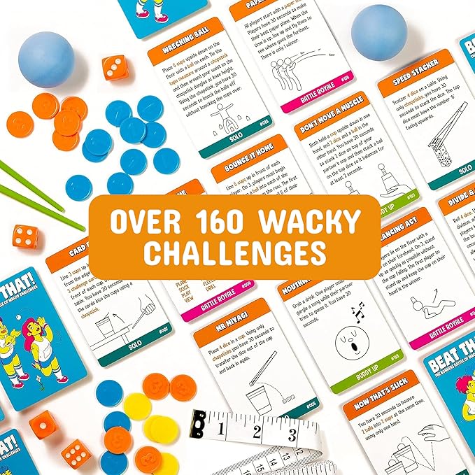 Gutter Games Beat That! Family Game Night Set - 160 Wacky Skill Challenges - Fun Party Activities for Kids and Adults - Interactive Group Game for Birthdays, Holidays, and Gatherings