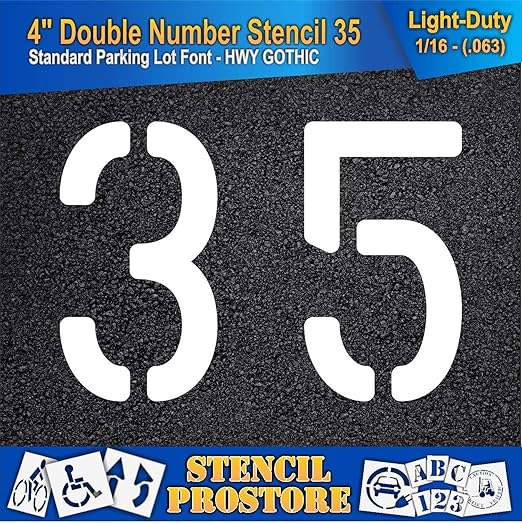 Pavement, Curb, and WheelStop Stencils - 4 inch Double Number Stencil - (35) - 4" x 5.5" x 1/16" (63 mil) - Light-Duty
