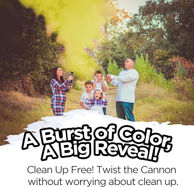 Gender Reveal Surprise - Yellow Powder Cannon - Easy to Use & Colorful Powder Cannon for Baby Gender Reveal Parties, Baby Showers & More - 12 Inch - 2 Pack