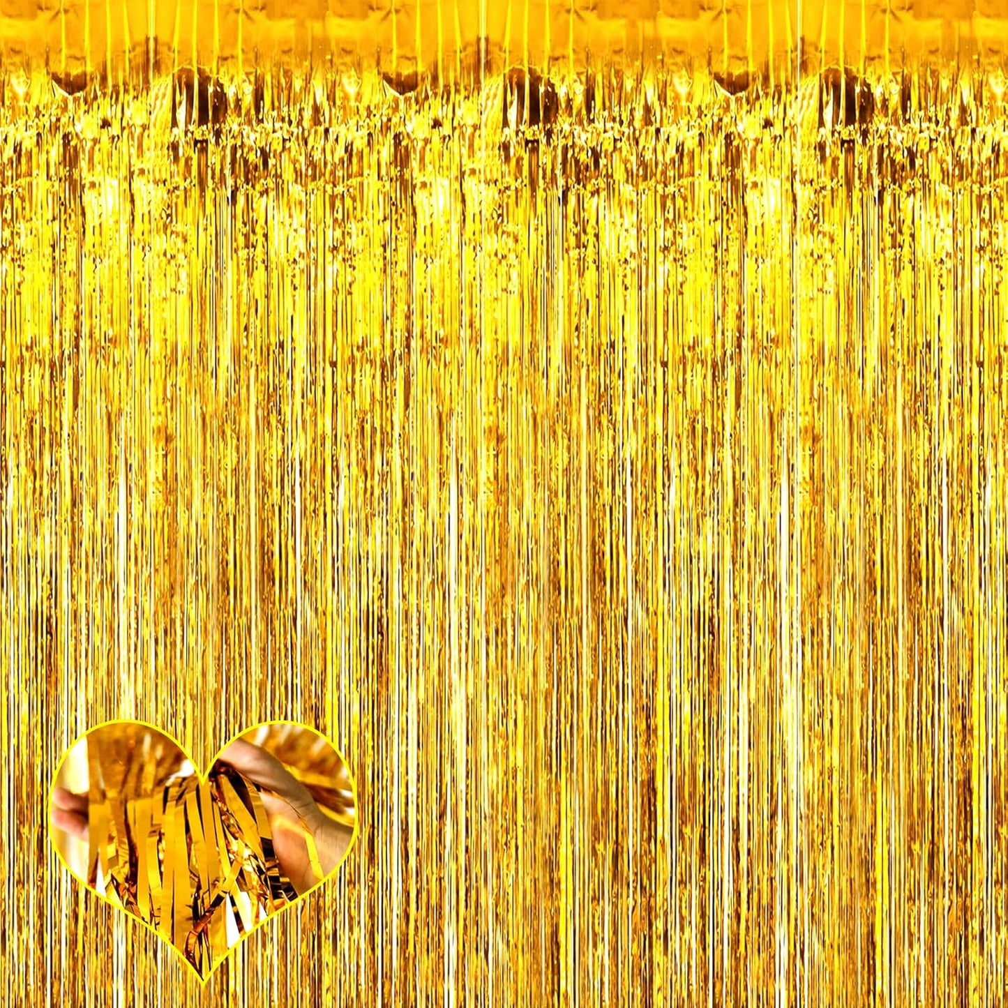 4 Pack Gold Fringe Curtain Backdrop, 3.2Ft x 9.8Ft Metallic Tinsel Foil Fringe Streamers Background for Photo Booth Birthday Wedding Baby Shower Carnival Easter Mother’s Day Party Decorations