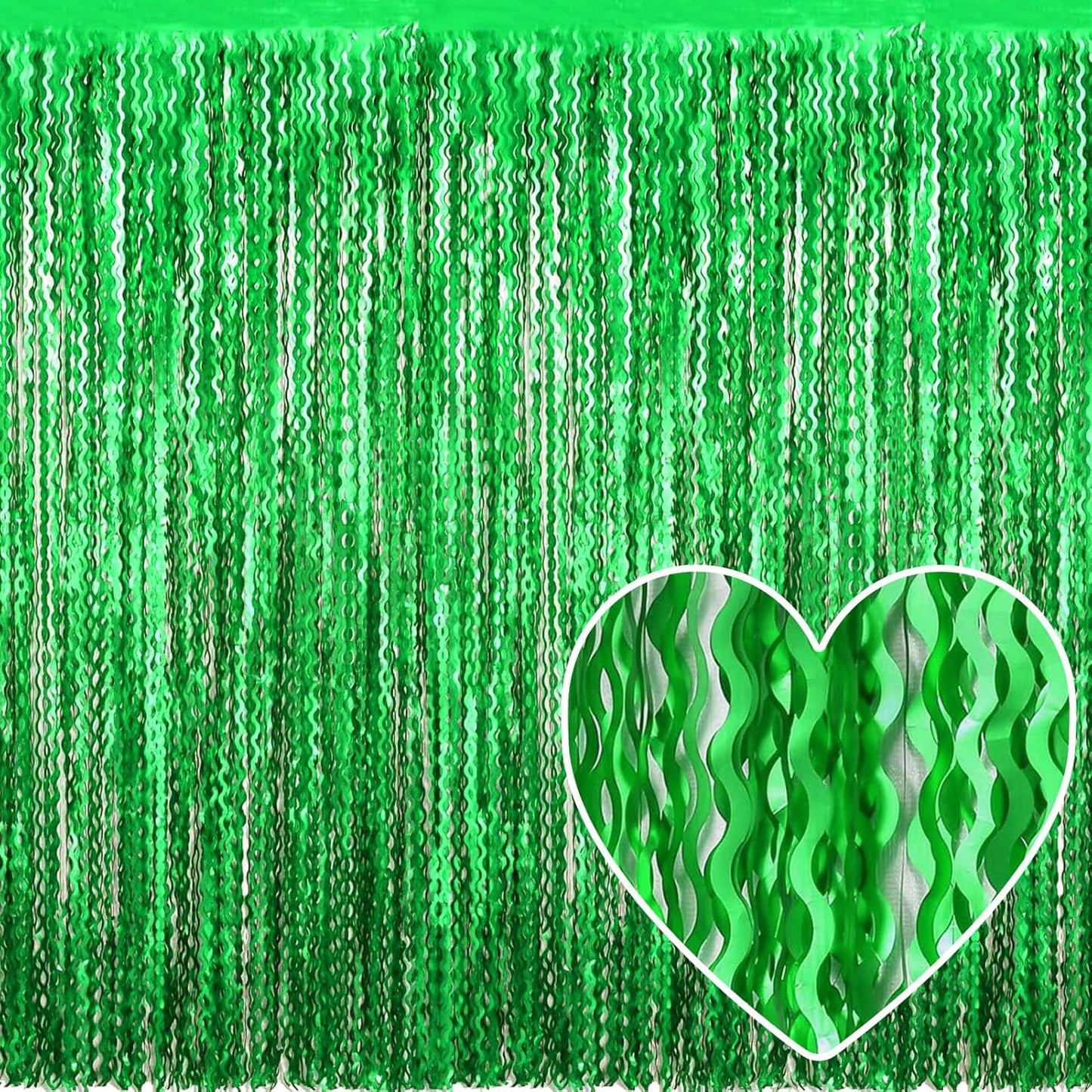 4 Pack Green Fringe Curtain Backdrop 3.2Ft x 8.2Ft Metallic Tinsel Foil Fringe Streamers Background for Photo Booth Mother's Day, Easter, Carnival, Birthday, Wedding Party Decoration