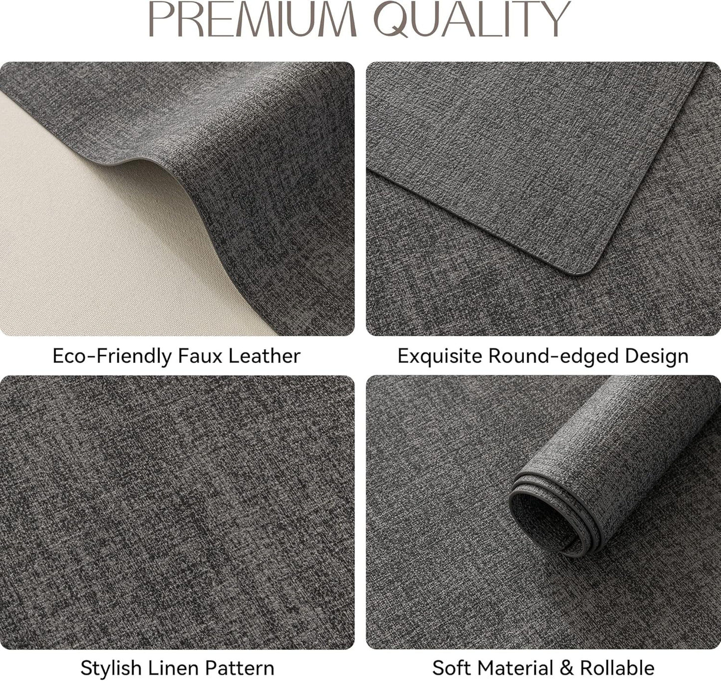 Romanstile Vinyl Placemats Set of 4-12 X 18 Inch - Heat Resistant Place Mats 100% Waterproof Oilproof Wipeable Reversible Faux Leather Table Mats for Kitchen/Dining/Party/Holiday, Dark Grey