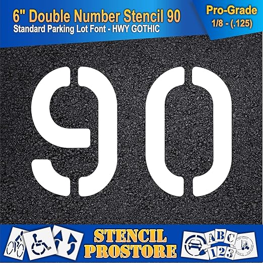 Pavement, Curb, and WheelStop Stencils - 6 inch Double Number Stencil - (90) - 6" x 9" x 1/8" (128 mil) - Pro-Grade