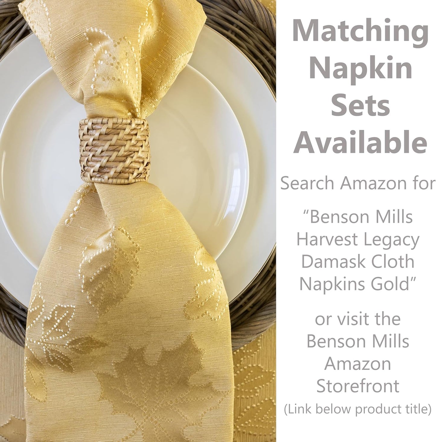 Benson Mills Harvest Legacy Damask Fabric Table Cloth Fall, Harvest, and Thanksgiving Tablecloth (Gold, 60" x 140" Rectangular)