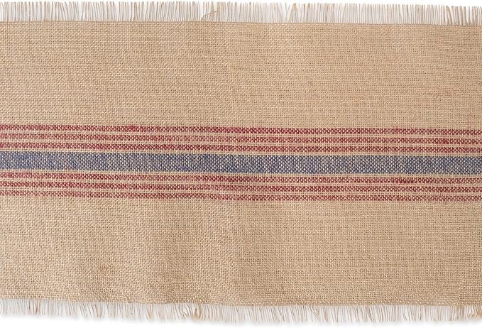 DII Jute Burlap Collection Kitchen Tabletop, Table Runner, 14x72, Middle Stripe Blue/Red