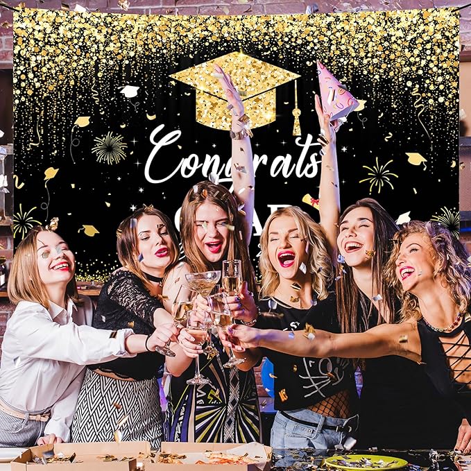 Large School Graduation Party Banner Decorations 72x44 Inch, Graduate Banner for Class of 2025 Ceremony Congratulations Grad School Prom Favors Party Supplies, Garden Flag Photography Background