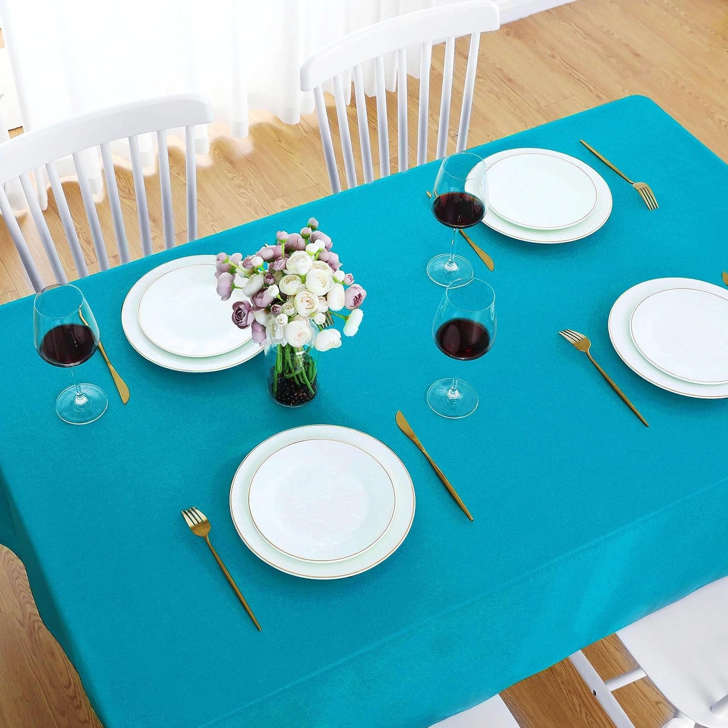 FOLINS&HOME Teal Rectangle Tablecloth - 60 x 120 Inch Turquoise Wrinkle Free Waterproof Polyester Table Cloths, Spillproof Heavy Duty and Washable Table Cover for Party, Banquet, Oblong/Rectangular