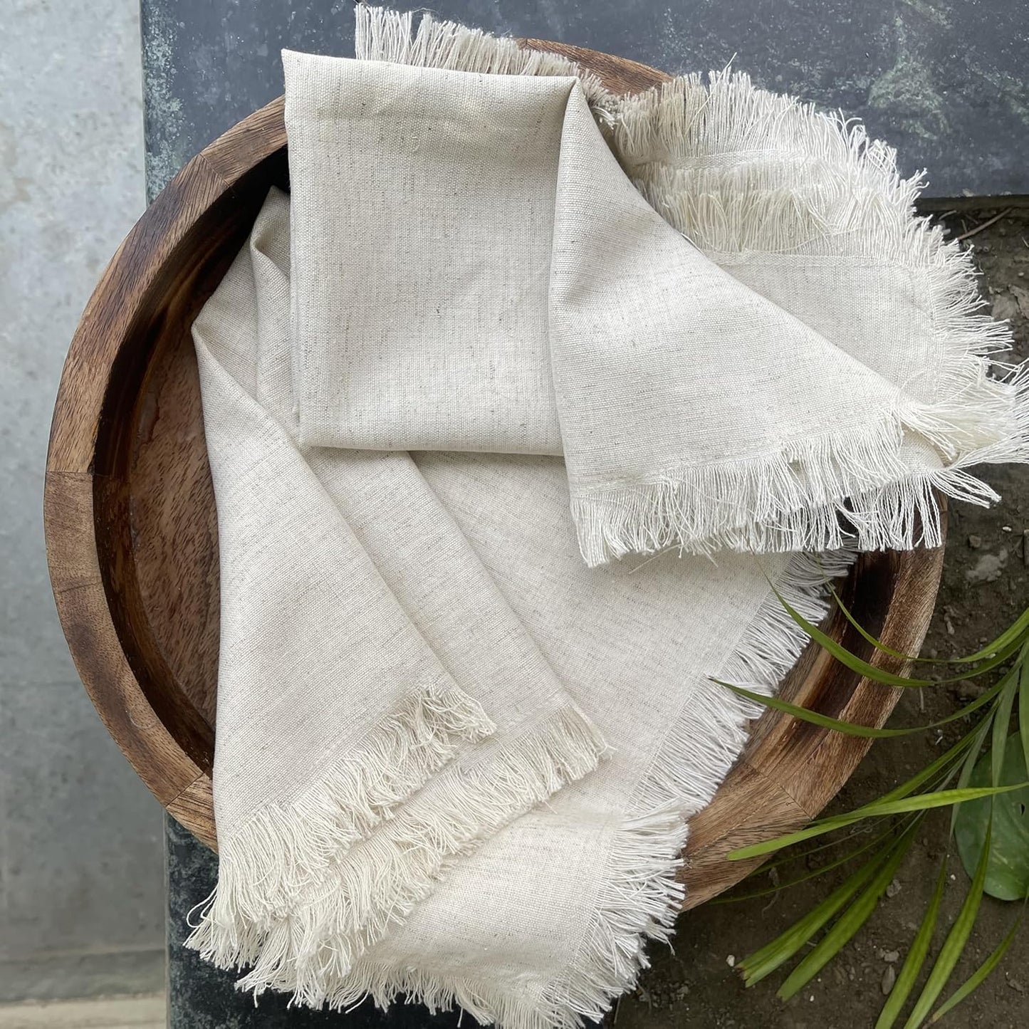 Homidate Linen Cloth Dinner Napkins Set of 12 – 18x18 Natural with Fringed Corners – Machine Washable Fabric Napkins for Weddings, Baby Showers, Parties & Dining