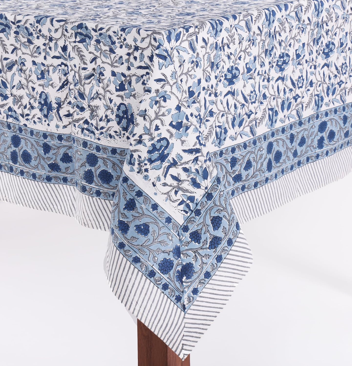 ATOSII Jodhpur Blue 100% Cotton Rectangle Tablecloth, Handblock Floral Linen Table Cloth for Kitchen Dining Table I Parties Wedding Outdoors I Home Decor 60 X 108 Inches