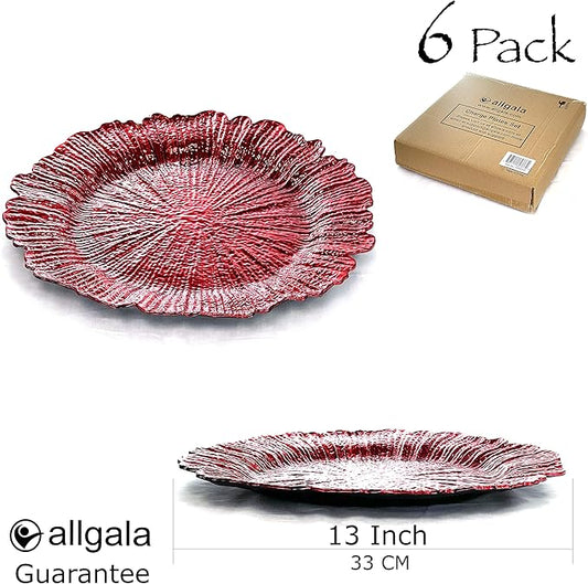 allgala 13-Inch 6-Pack Heavy Quality Round Charger Plates-Reef Red-HD80339