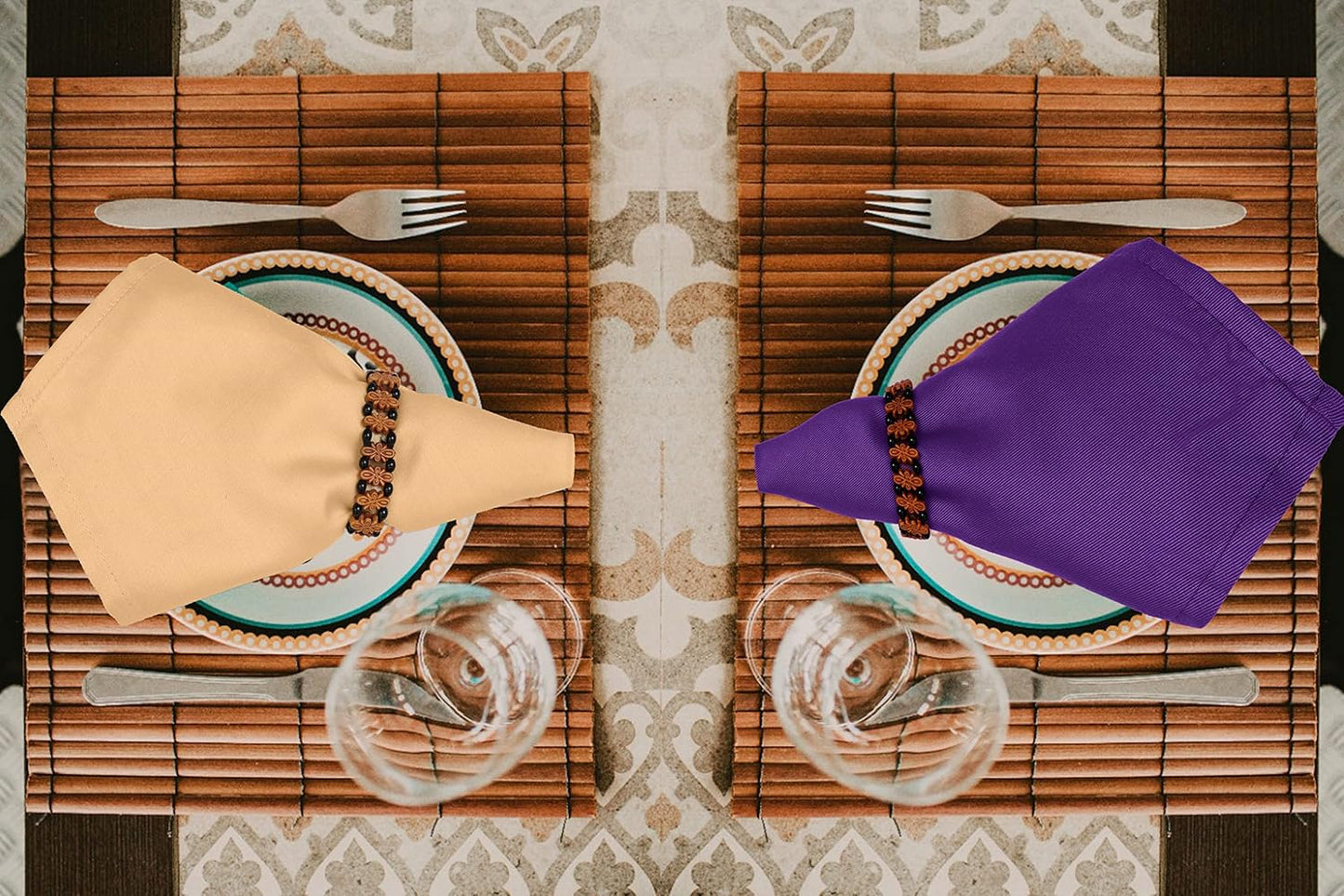 Ruvanti Cloth Napkins Set of 12, 18x18 Napkins Cloth Washable, Soft, Durable, Absorbent, Cotton Blend. Table Dinner Napkins Cloth for Hotel, Lunch, Restaurant, Wedding Parties - Purple & Ivory Gold