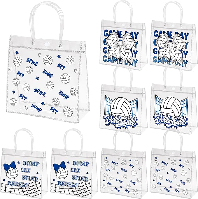 H1vojoxo Volleyball Goodie Gift Bags - 24PCS Volleyball Clear PVC Gift Bags for Team with Handle Bulk Reusable Sport Party Favors Team Birthday Gifts Bag Treat Snack Bag End of Season Gifts Bag
