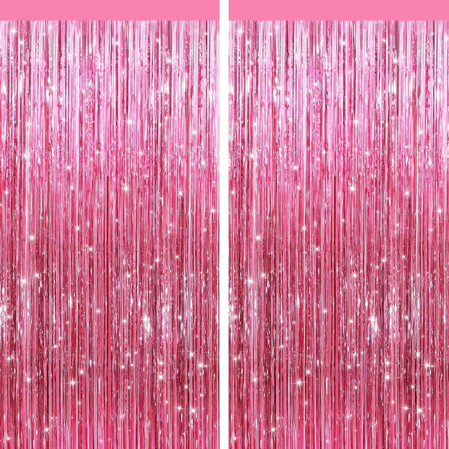 2 Pack Pink Metallic Tinsel Foil Fringe Curtains, Door Streamers Photo Booth Backdrop for Birthday Party, Tinsel Curtain Backdrop for Baby Shower Bachelorette Christmas Party Decorations