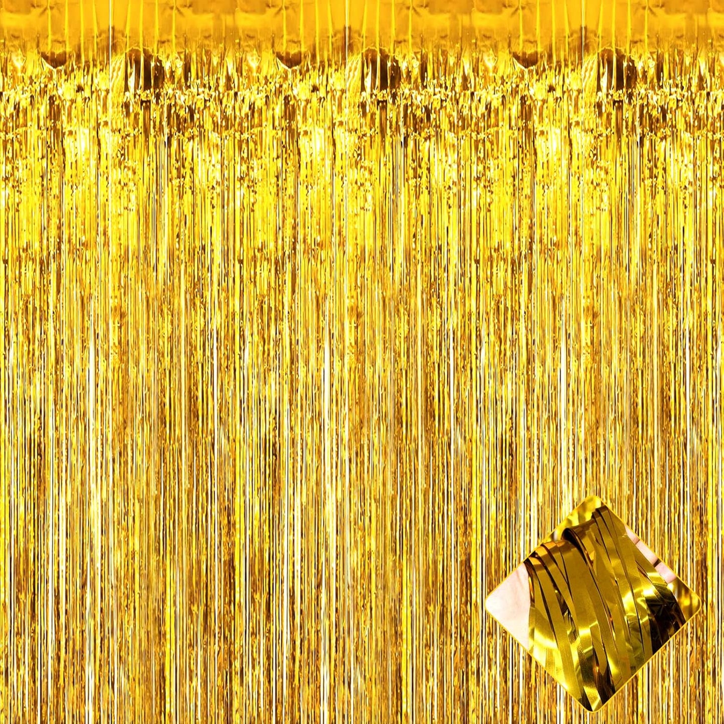 4 Pack 3.3Ft x 6.6Ft Gold Foil Fringe Curtain Backdrop, Metallic Tinsel Foil Fringe Streamers Curtains Background for Photo Booth, Birthday, Wedding, Halloween, Christmas Party Decoration
