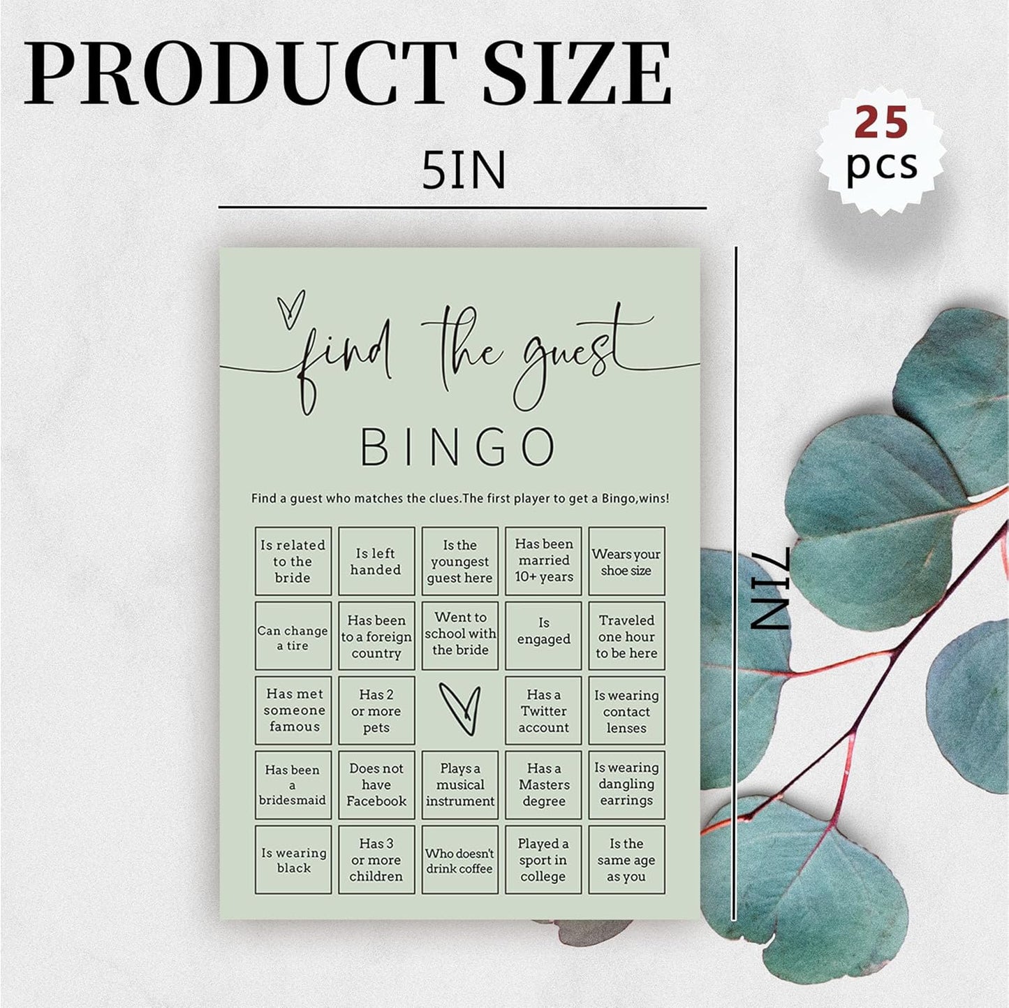 Bridal Shower Games, Find the Guest Bingo, 25Pcs Minimalist Sage Green Bridal Game Cards, Wedding Shower Games for Guests, Engagement Bachelorette Party Supplies
