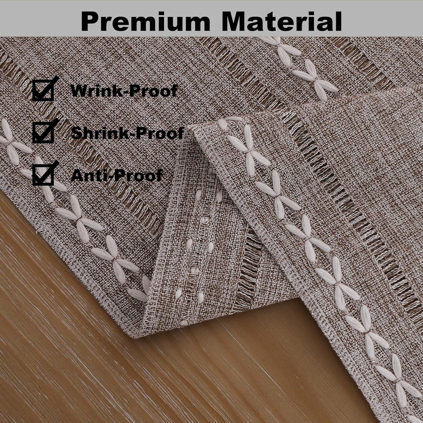Gernaice Boho Table Runner, Rustic Embroidered Cotton Linen Farmhouse Table Runners for Dresser End Coffee Table Home Decor, 36" L X 13" W Dark Brown