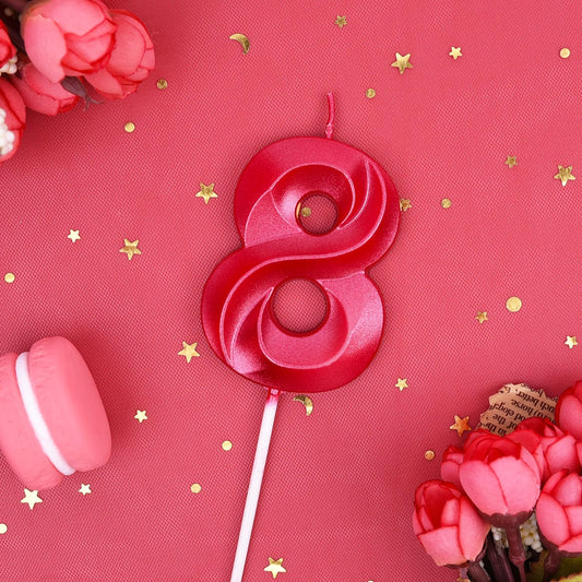 PHD CAKE 2.76 Inch Diamond Red 8 Number Birthday Candles, Cake Candles for Party Celebration