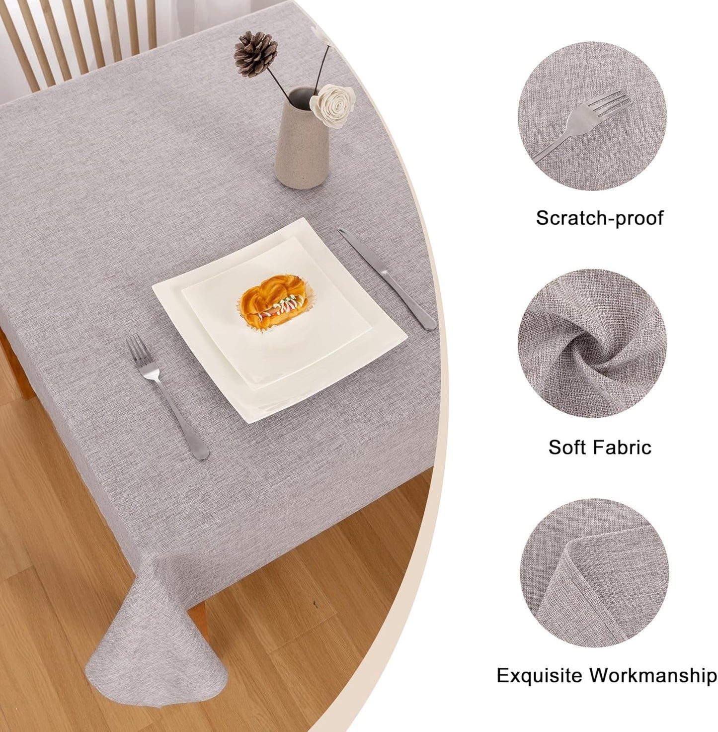Hiasan Faux Linen Rectangle Tablecloth - Wrinkle and Stain Resistant Washable Table Cloth for Kitchen Dining Room Holiday Table Cover for Party Dinner, Stone, 90 x 156 Inch