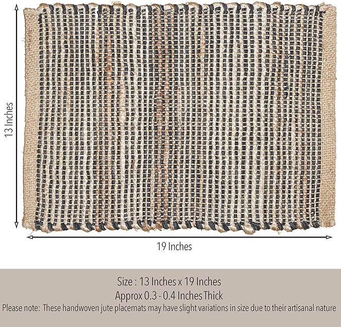 Chardin Home Natural Jute & Black Placemats, Set of 4 – Rustic Handmade Boho Table Mats, 13x19 Inch Dining Table Placemats for Kitchen, Everyday Meals, Holidays, Farmhouse or Modern Table Décor