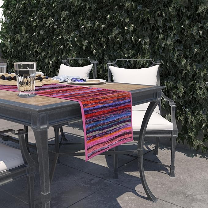 Trade Star Reversible Table Placemat Designed Area Rug Runner Handloomed Table Runner Perfectly Colorful Rug Runner Decorative Upcycled Fabric Premium Quality Highly Durable (Pink)