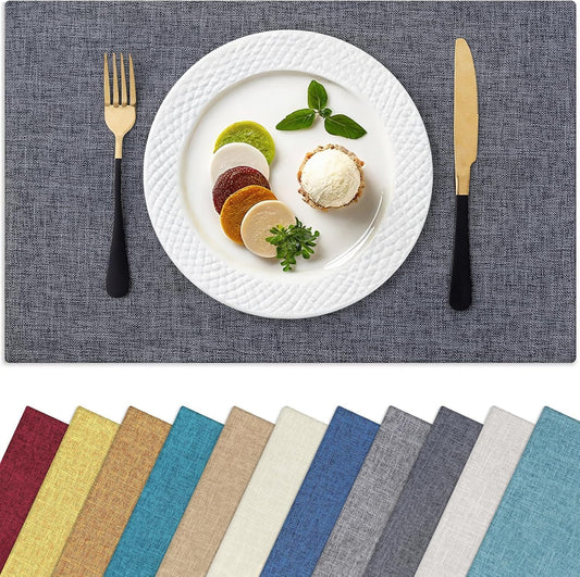 Homaxy Cloths Placemats for Dining Table Set of 8, Heat Resistant Washable Cotton Linen Blend Table Mats, Easy to Clean Place Mats for Indoor Outdoor Party Kitchen Decoration, 13" x 19", Dark Grey