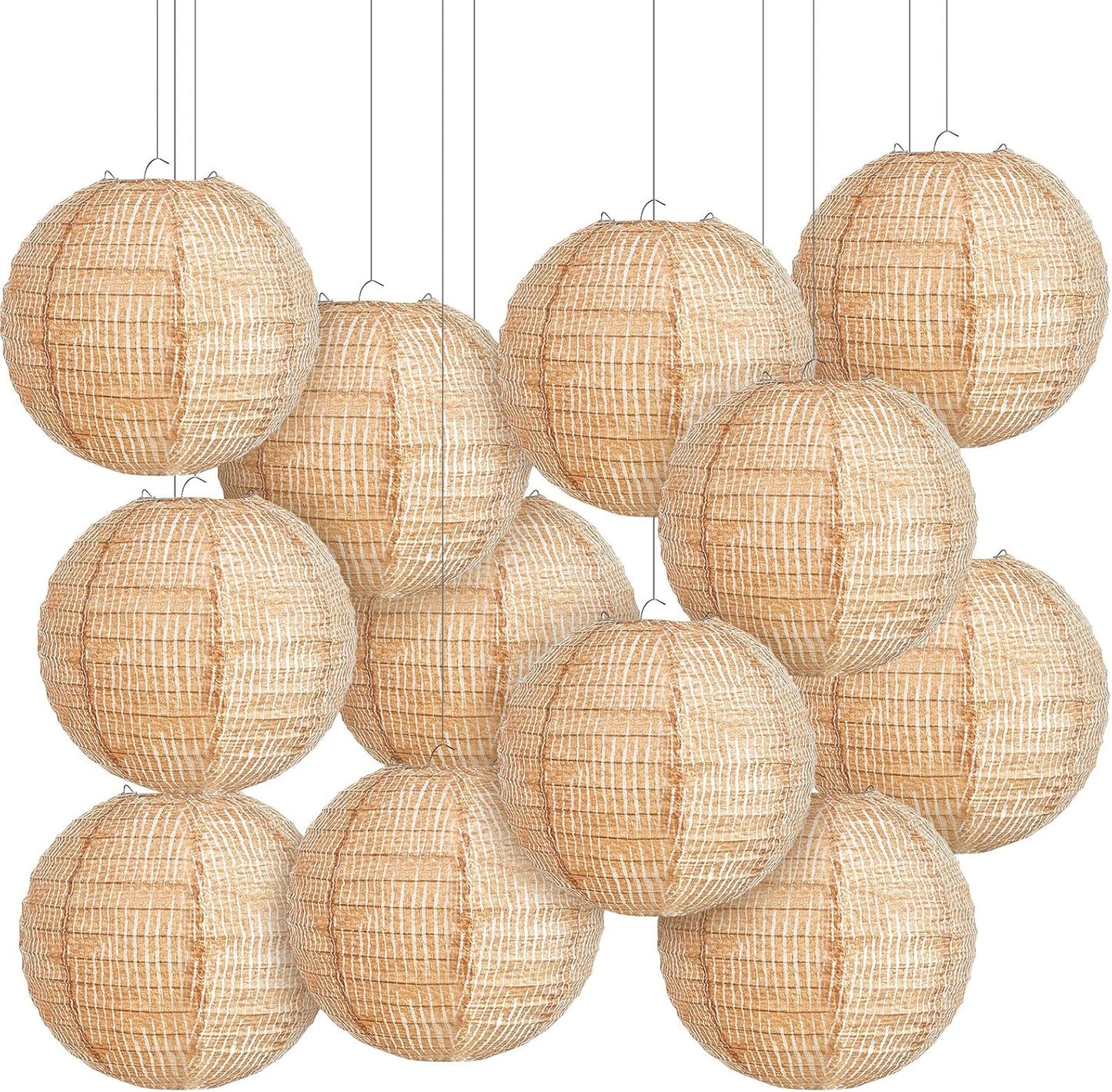 Hortsun 48 Pcs Print Burlap Paper Lanterns Round Chinese Paper Lanterns Decorative Farmhouse Classroom Decor Home Sweet Classroom Birthday Party Ceremonial Event (8 Inch)