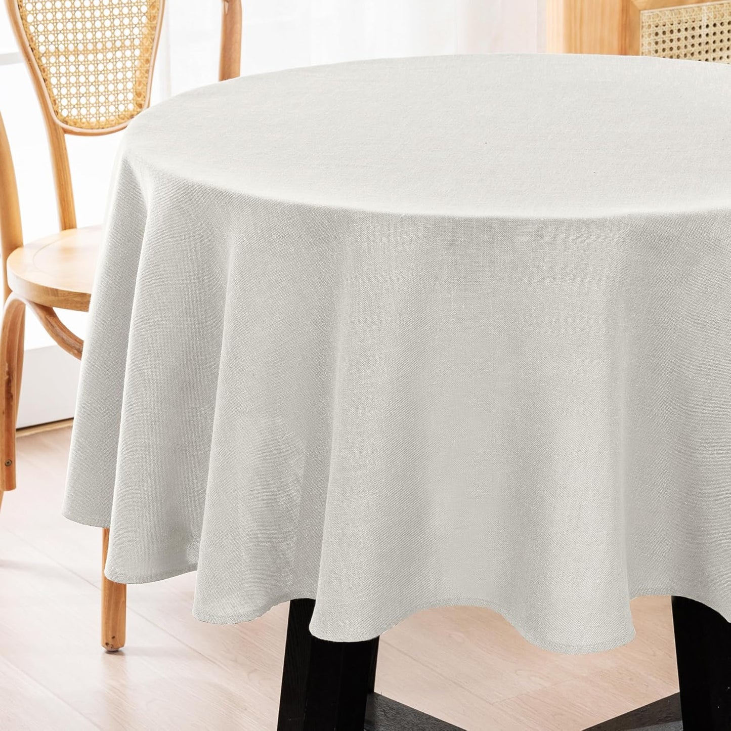 H.VERSAILTEX Linen Table Cloths Round 60 Inch Premium Tablecloth Spill-Proof Waterproof Table Cover for Dining Buffet Feature Extra Soft and Thick Fabric Wrinkle Free, White