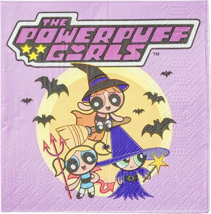 Silver Buffalo The Powerpuff Girls Halloween Featuring Bubbles, Buttercup, and Blossom 40 Pack Party Paper Napkins