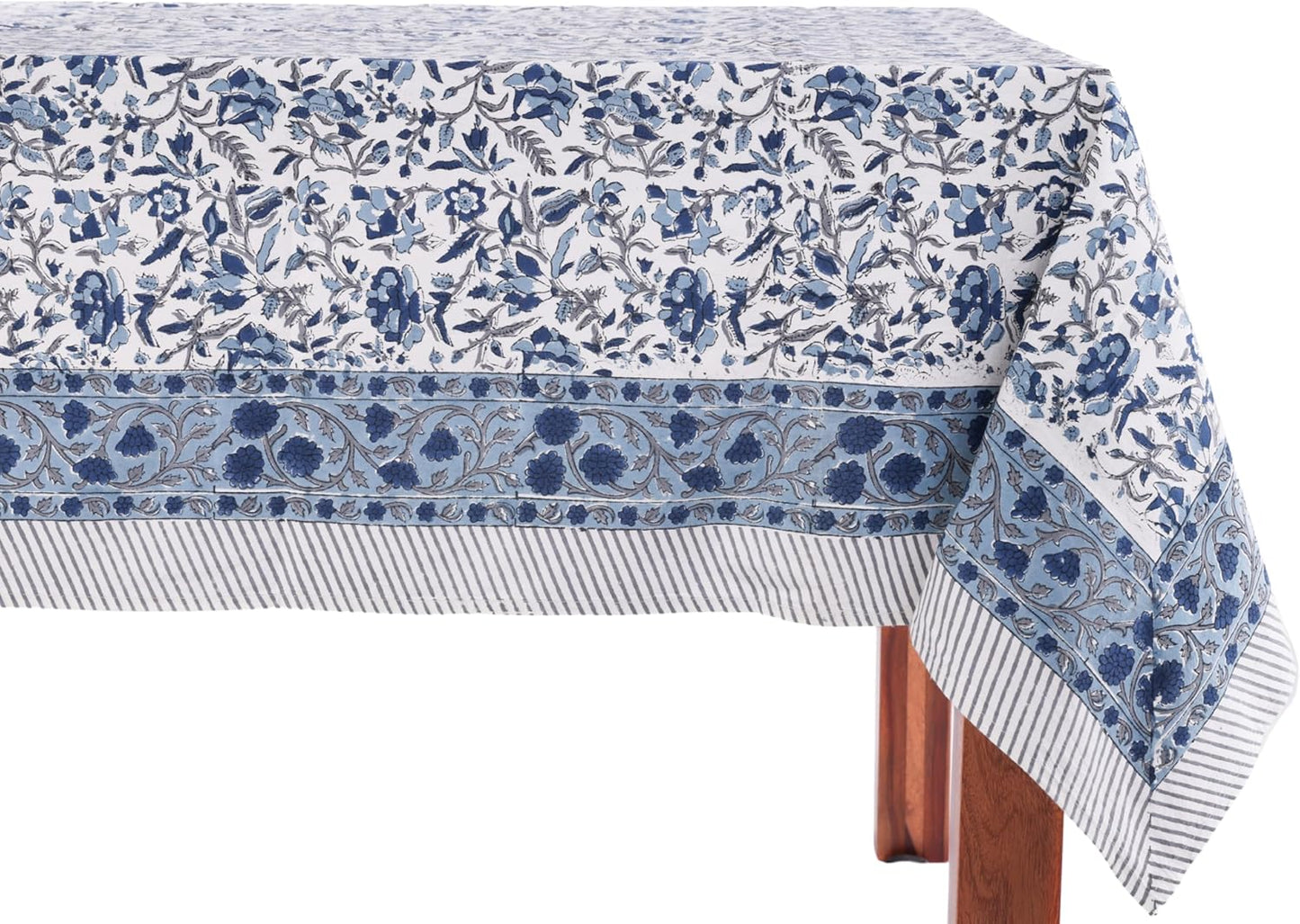 ATOSII Jodhpur Blue 100% Cotton Rectangle Tablecloth, Handblock Floral Linen Table Cloth for Kitchen Dining Table I Parties Wedding Outdoors I Home Decor 60 X 90 Inches