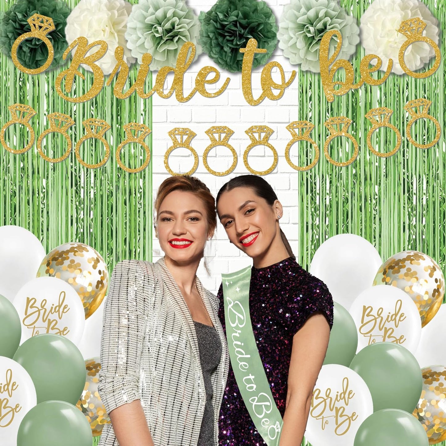 Sage Green Bachelorette Party Decorations, Bride to Be banner, Bridal Shower Decorations with Balloons,Bridal Sash, Paper Pompoms for Bachelorette Engagement Party favors