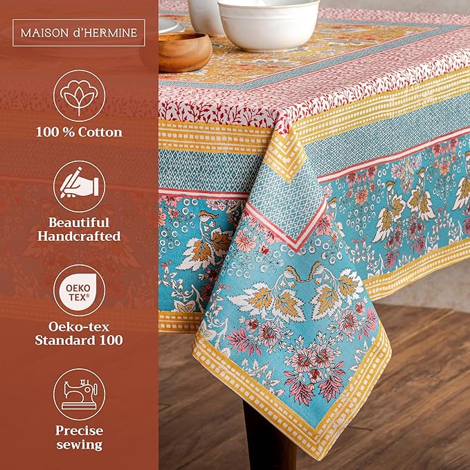 Maison d' Hermine Table Cloth Rectangle Table 100% Cotton 70 x 120 Inches Tablecloth Reusable Decorative for Dining Room Farmhouse Home Valentines Day Decorations Spring Summer - Marquise